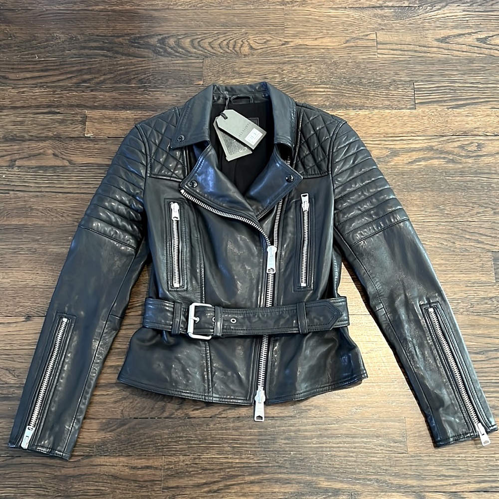 ALL SAINTS BRYDEN BIKER MOTO JACKET $670.00 size UK8/US 4 BLACK NWT